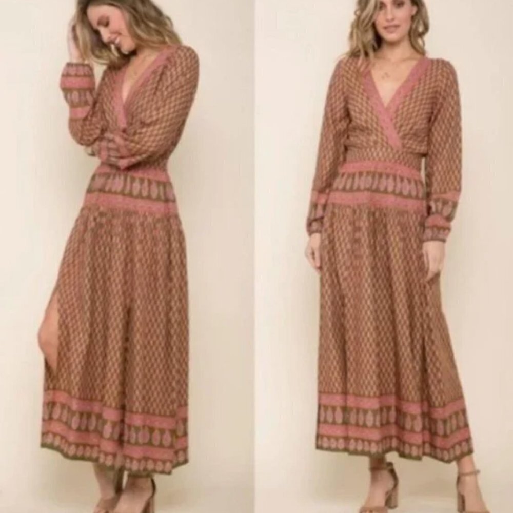 NWT RAGA Avah Geometric Print Split Front Maxi Dress - Picture 3 of 14